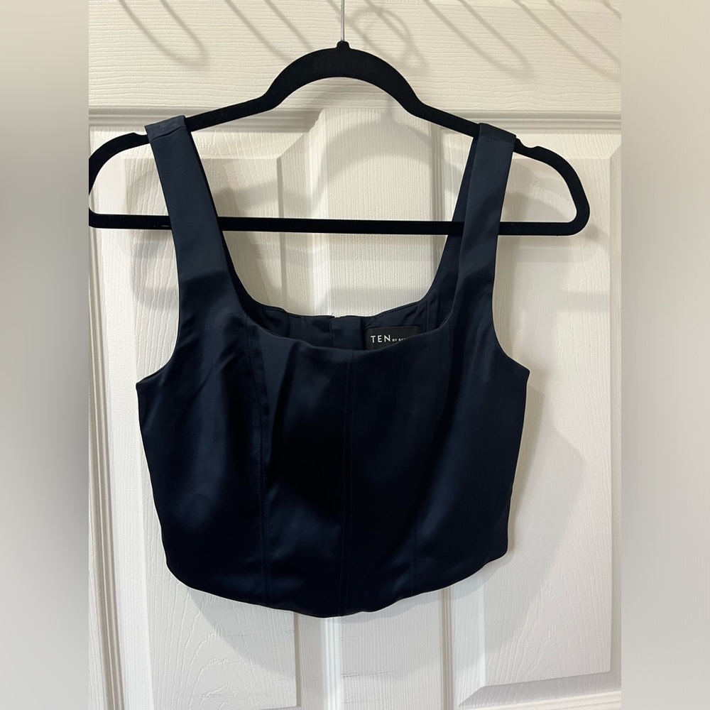 Blue satin crop top aritzia